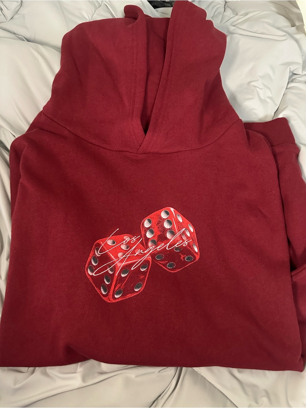 Fashion Nova Burgundy Red Los Angeles Dice Graphic Hoodie - Picture 3 of 3